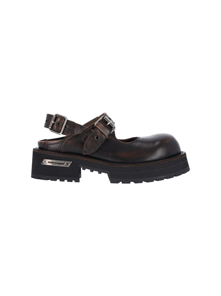 Balenciaga Brown Leather Venom Mary Jane Mules