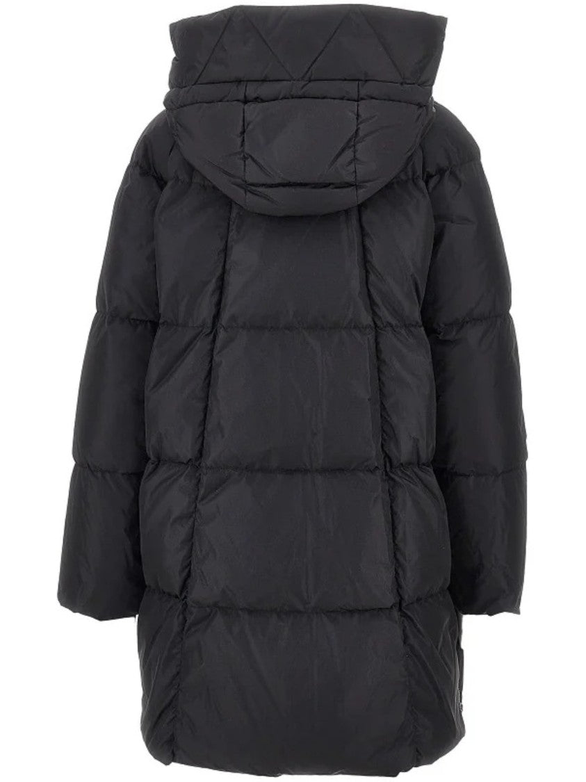 Weekend Quilted Black Puffer Jacket With Adjustable Hood And Concealed Zipper