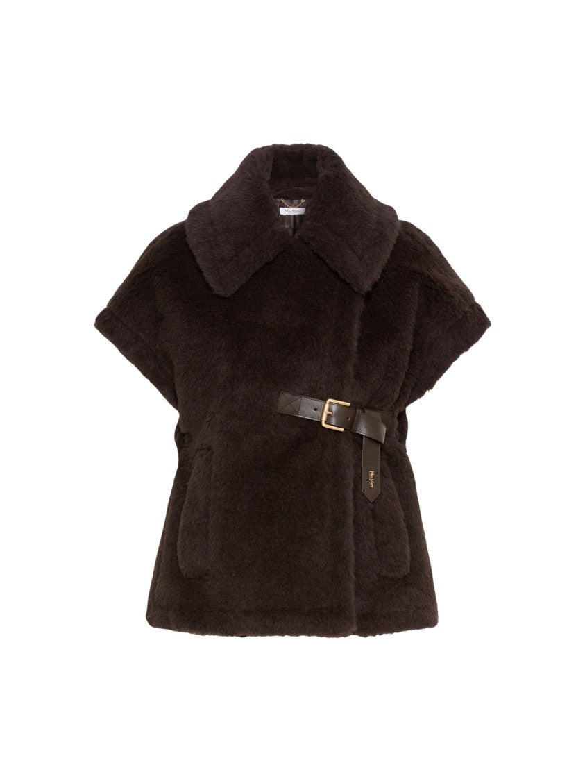 Max Mara Sleeveless Cape With Distinctive Gilet Construction And Leather Belt