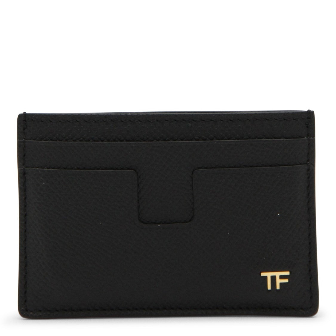 Tom Ford Black Textured Leather Gold Logo Cardholder Wallet