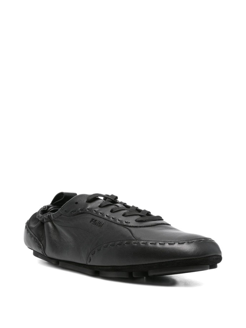 Fendi Sleek Lace-Up Flat Shoes In Smooth Leather