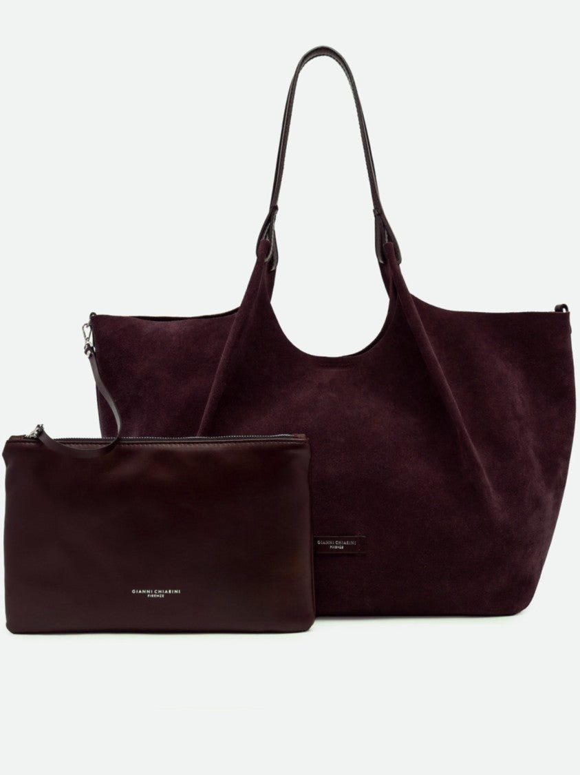 Gianni Chiarini Slouchy Burgundy Suede Tote Bag With Logo Plaque