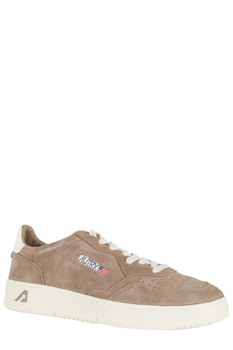 Autry Brown Medalist Low Suede-Trim Leather Sneakers