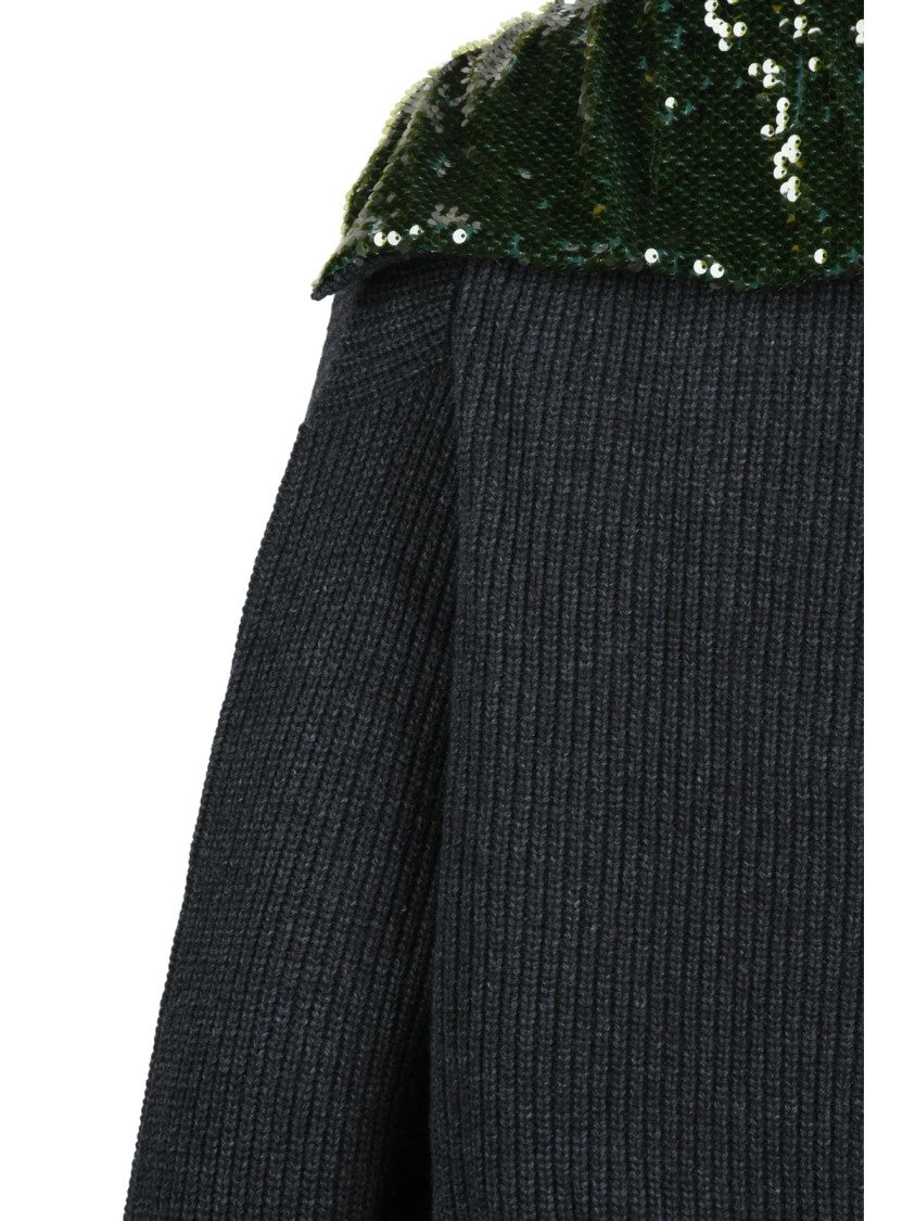 Jucca Polo Sweater With Sequin-Embellished Collar And Ribbed Knit Finish