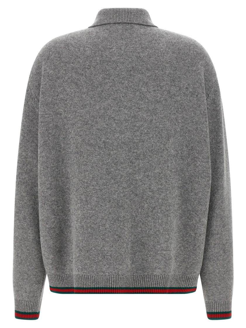 Gucci Polo-Style Cashmere Blend Cardigan With Intarsia Detailing