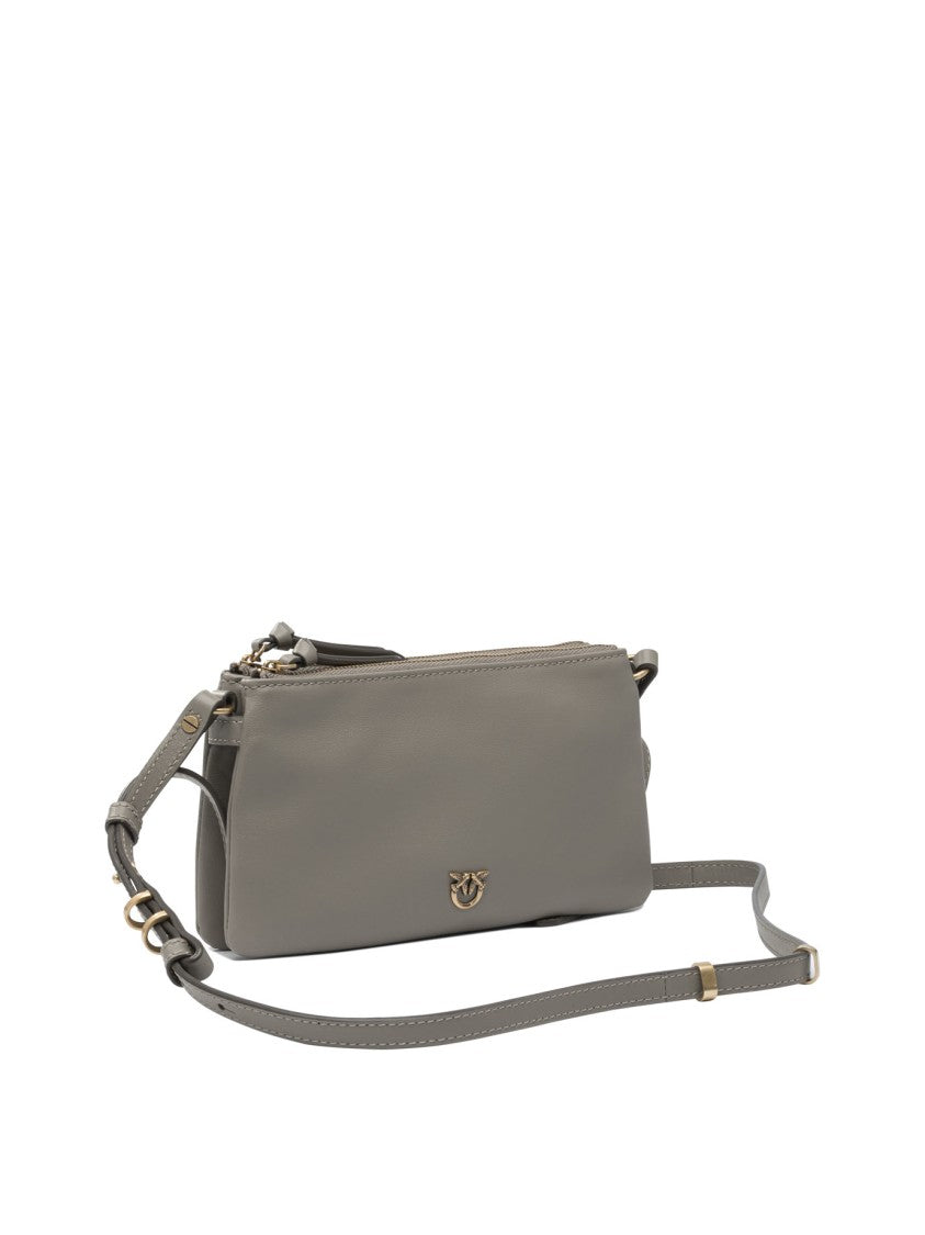 Pinko Rectangular Crossbody Bag In Taupe-Grey Leather