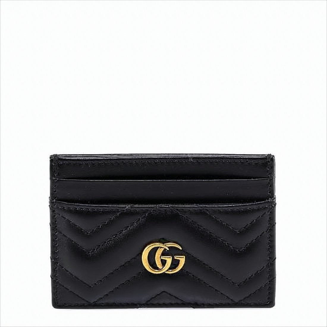 Gucci Chevron Quilted Leather Card Wallet With Gold-Tone Logo
