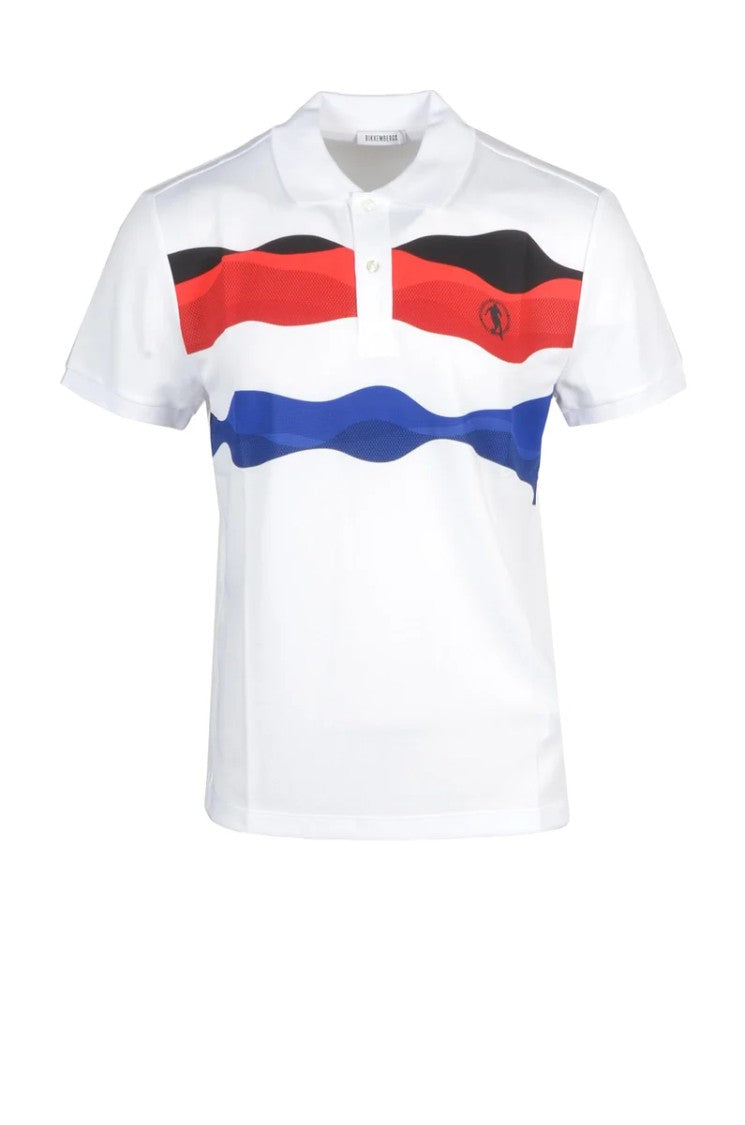 Bikkembergs White Striped Polyester Polo Shirt