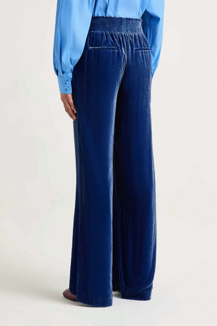 Maliparmi Fluid Velvet Smocked High-Waisted Wide-Leg Pants