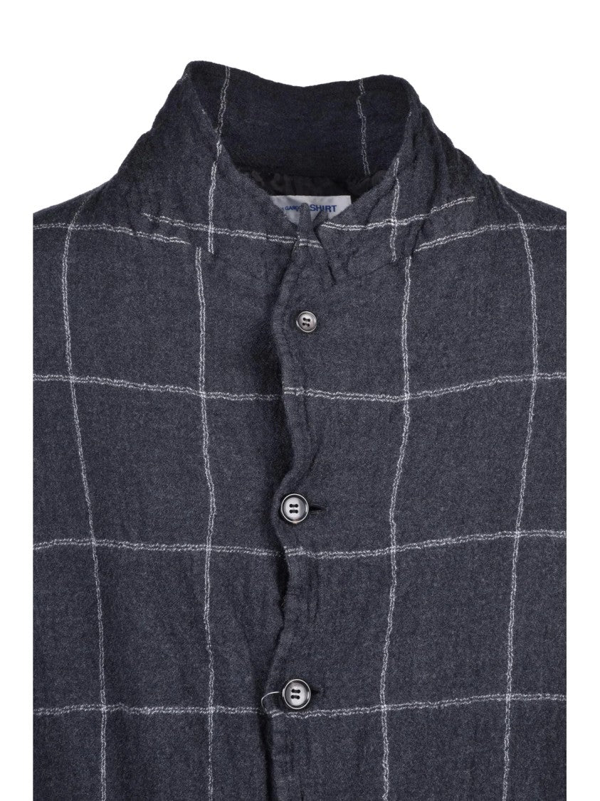 Comme Des Garçons Grey Windowpane Check Felted Wool Blazer