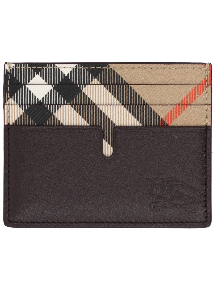 Burberry Check Pattern Smooth Calf Leather Card Holder