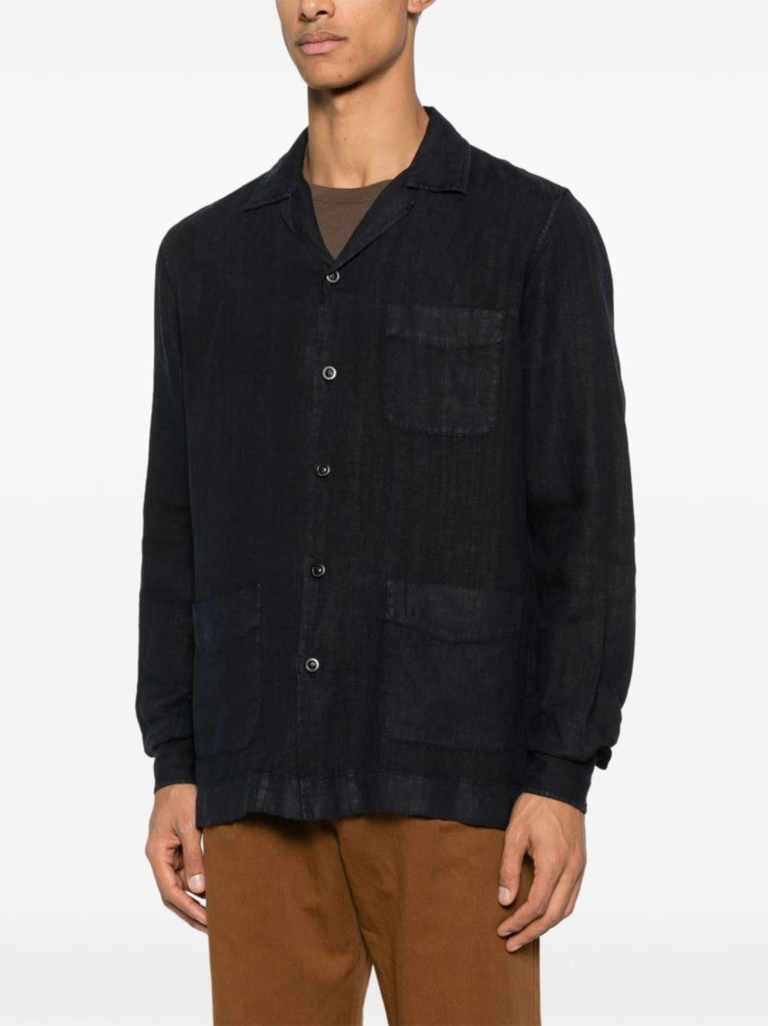 Boglioli Relaxed Fit Black Camp Collar Shirt