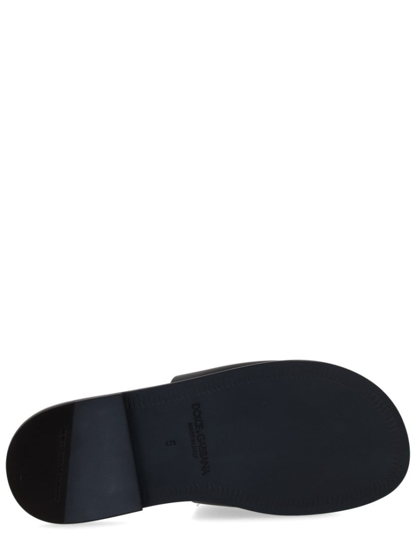 Dolce & Gabbana Raised Logo Leather Flat Slides