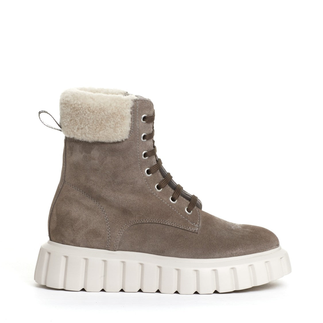 Voile Blanche Gray Suede Ankle Boots With Eco-Fur Inserts