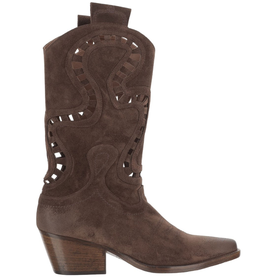 Sartore Mid-Calf Suede Boots With Intricate Cut-Out Design
