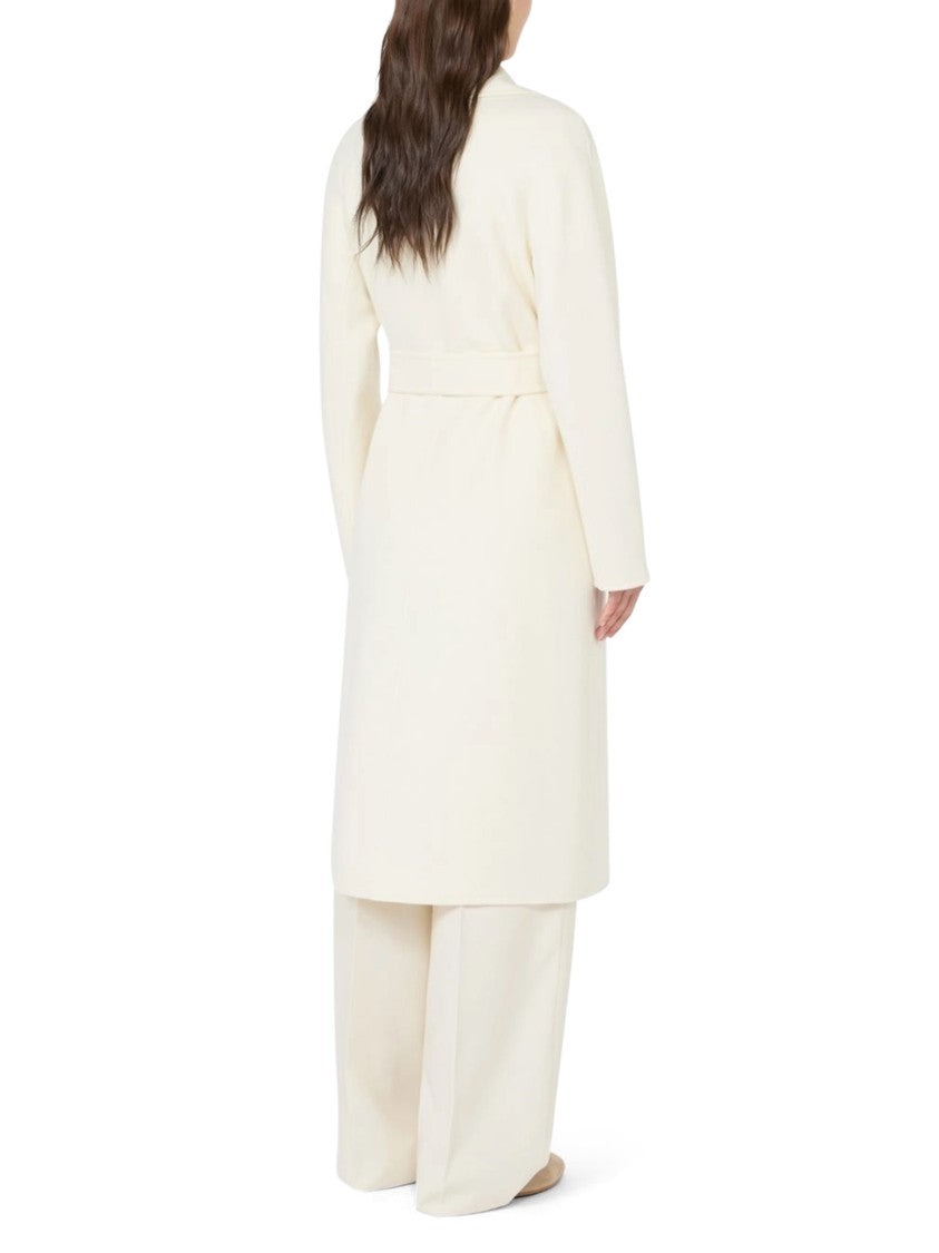 Max Mara Short White Coat With Wide Lapel And Self-Tie Belt