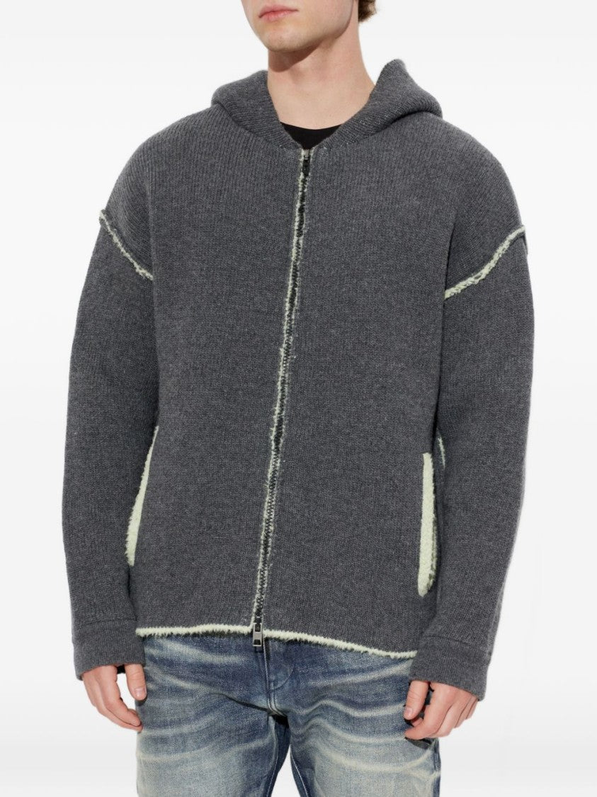 Diesel Textured Knit Jacket With Hood And Contrasting Seams