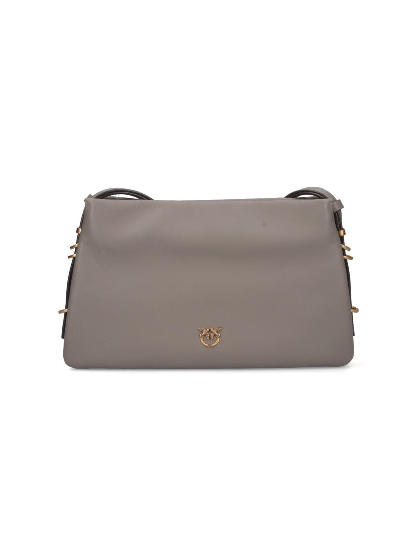 Pinko Taupe Leather Shoulder Bag With Adjustable Strap