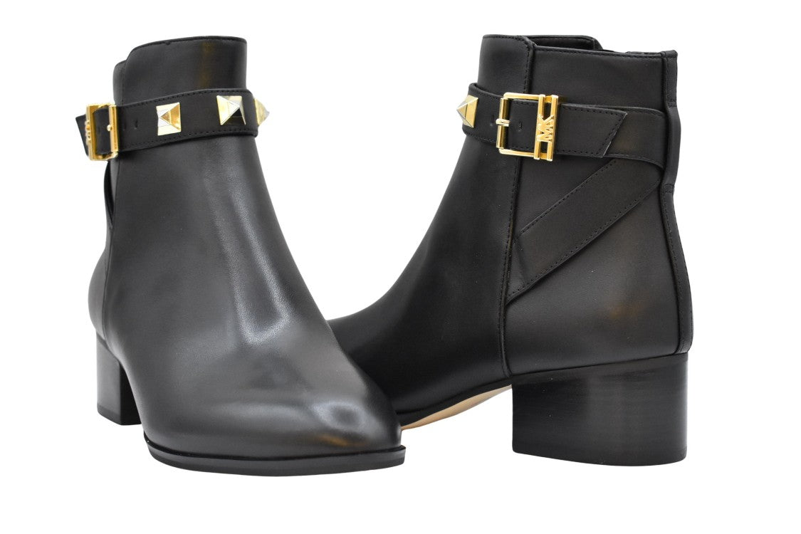 Michael Kors Smooth Leather Ankle Boots With Gold-Tone Accents