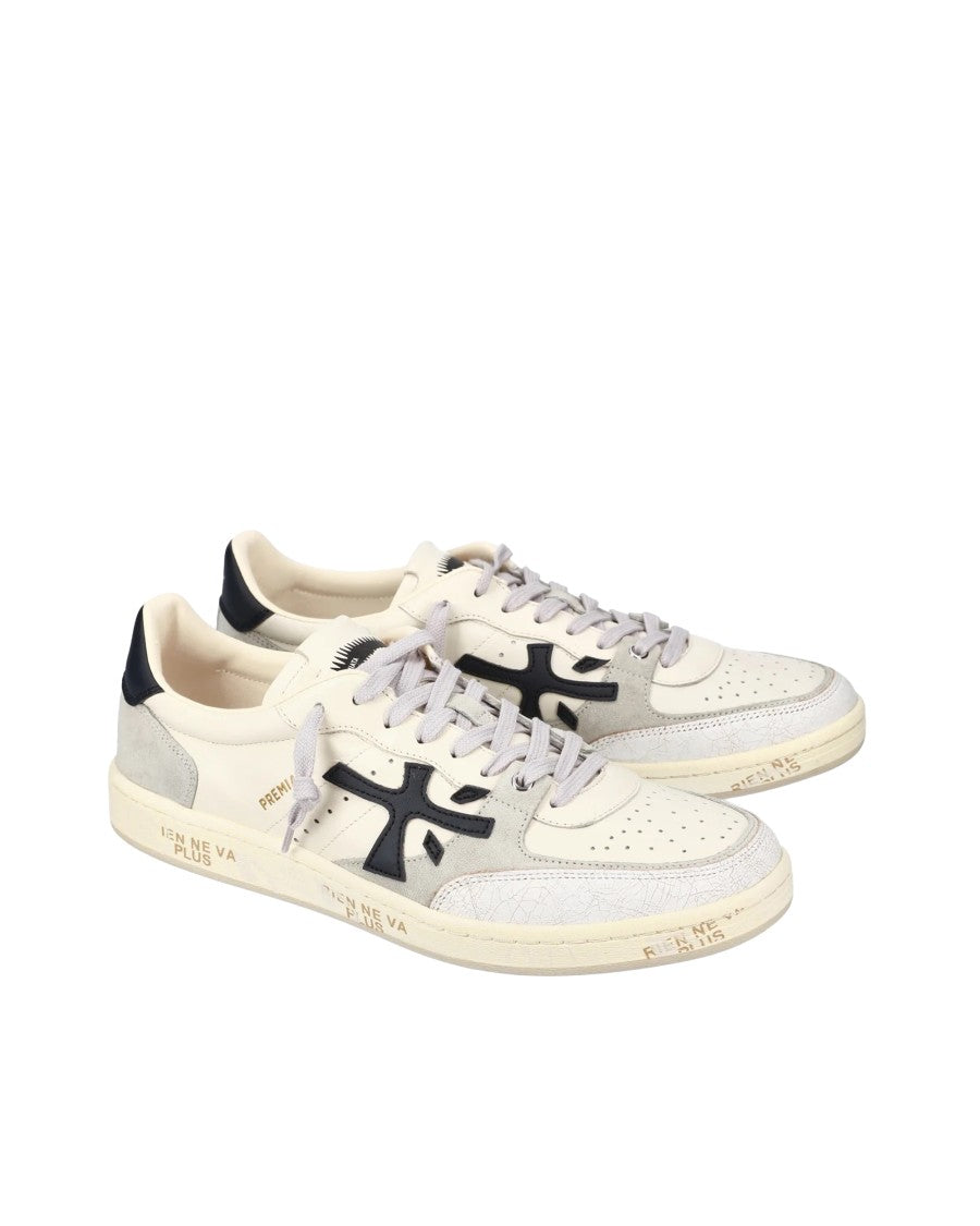 Premiata White Bsktclay Leather Suede Sneakers