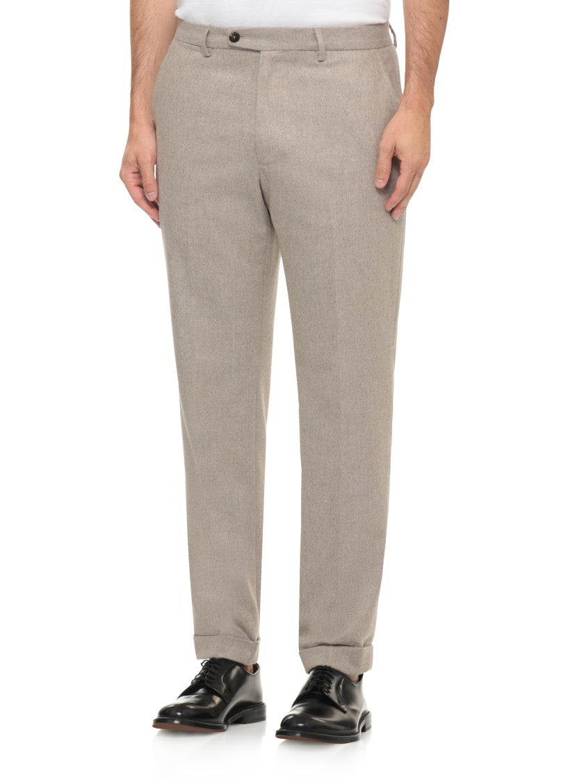 Devore Beige Tailored Wool Straight-Leg Pants
