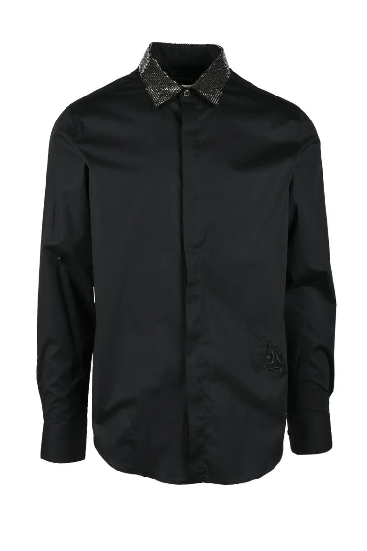 John Richmond Long Sleeve Black Shirt With Textured Collar