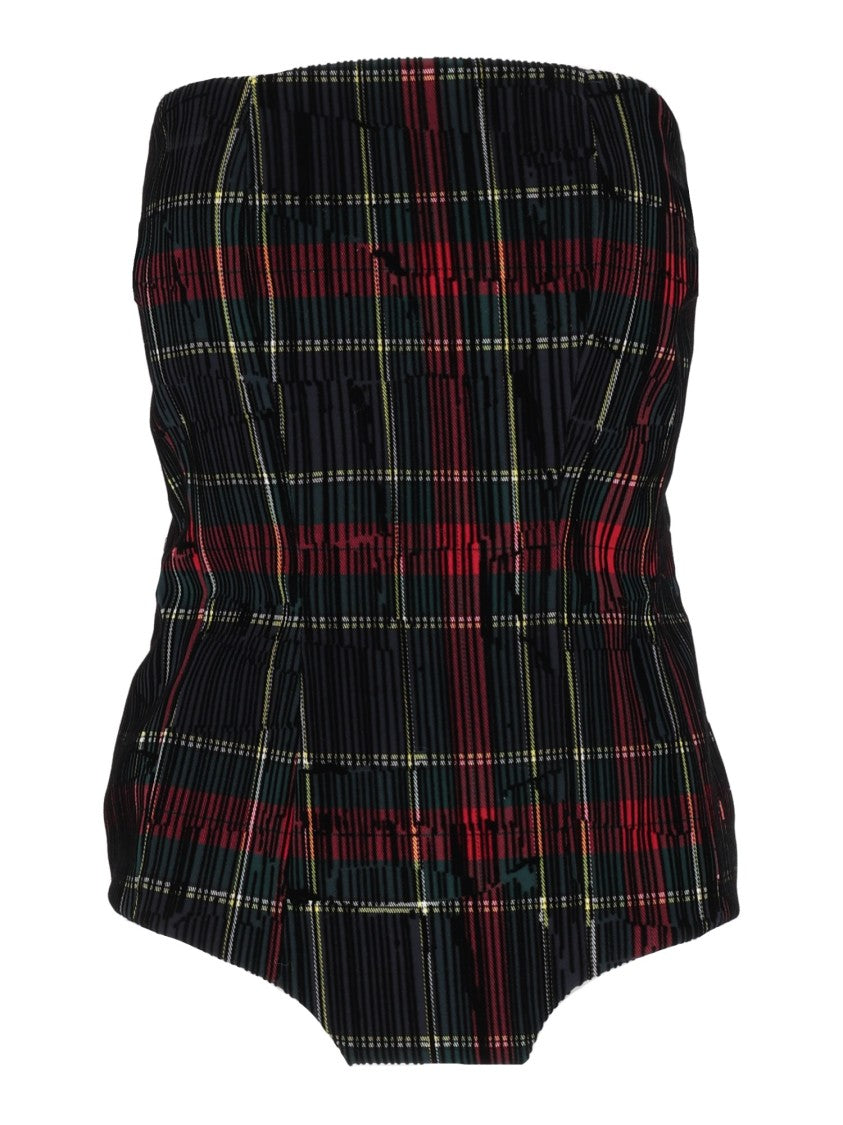Shirt A Porter Structured Seams Strapless Tartan Bustier