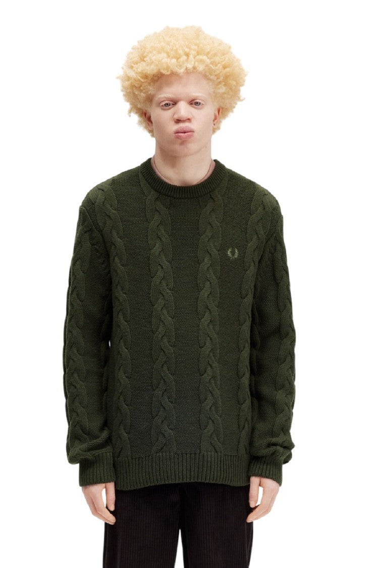 Fred Perry Green Cable Knit Sweater