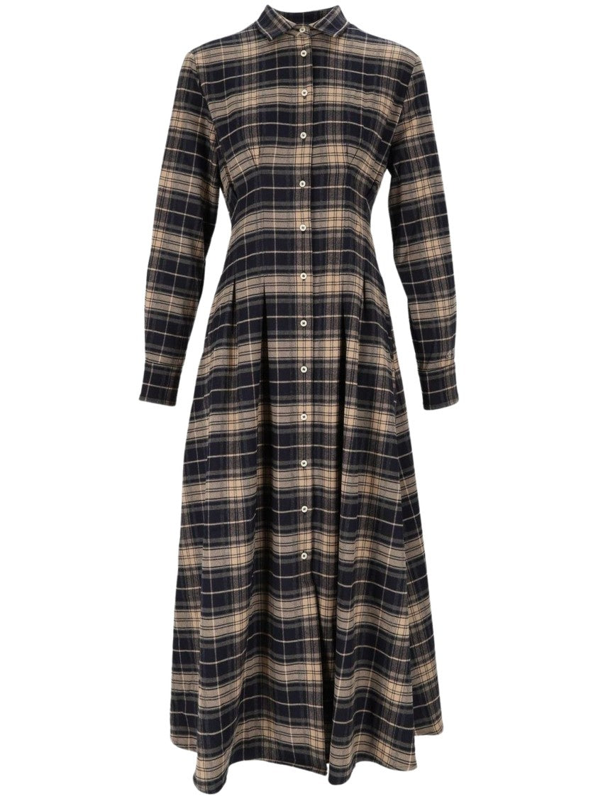 Mc2 Saint Barth Checked Midi Dress With Fitted Waist And Button-Down Front
