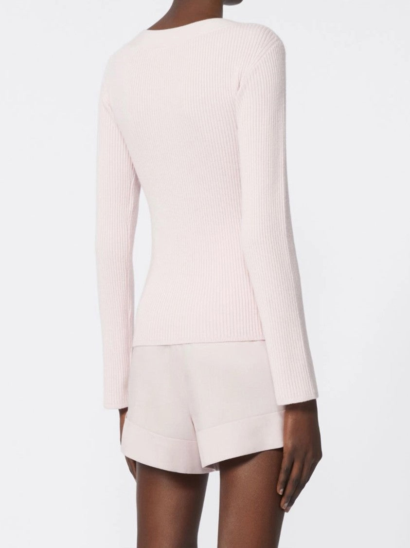 Max Mara Pink Gioiosa Ribbed Knit V Top