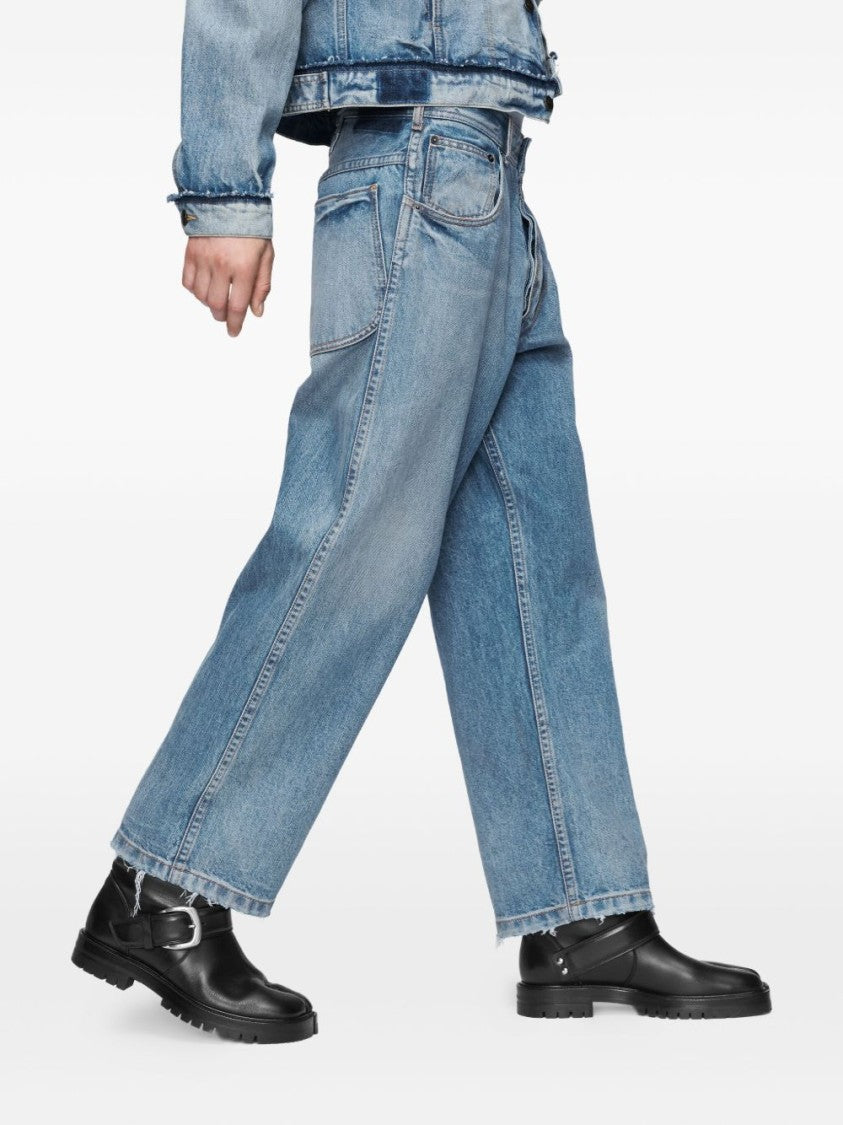 Maison Margiela Relaxed Fit Blue Jeans With Raw Frayed Hems