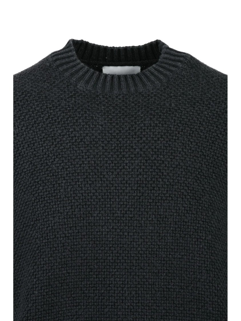 Circolo 1901 Black Merino Wool Crewneck Sweater With Textured Knit