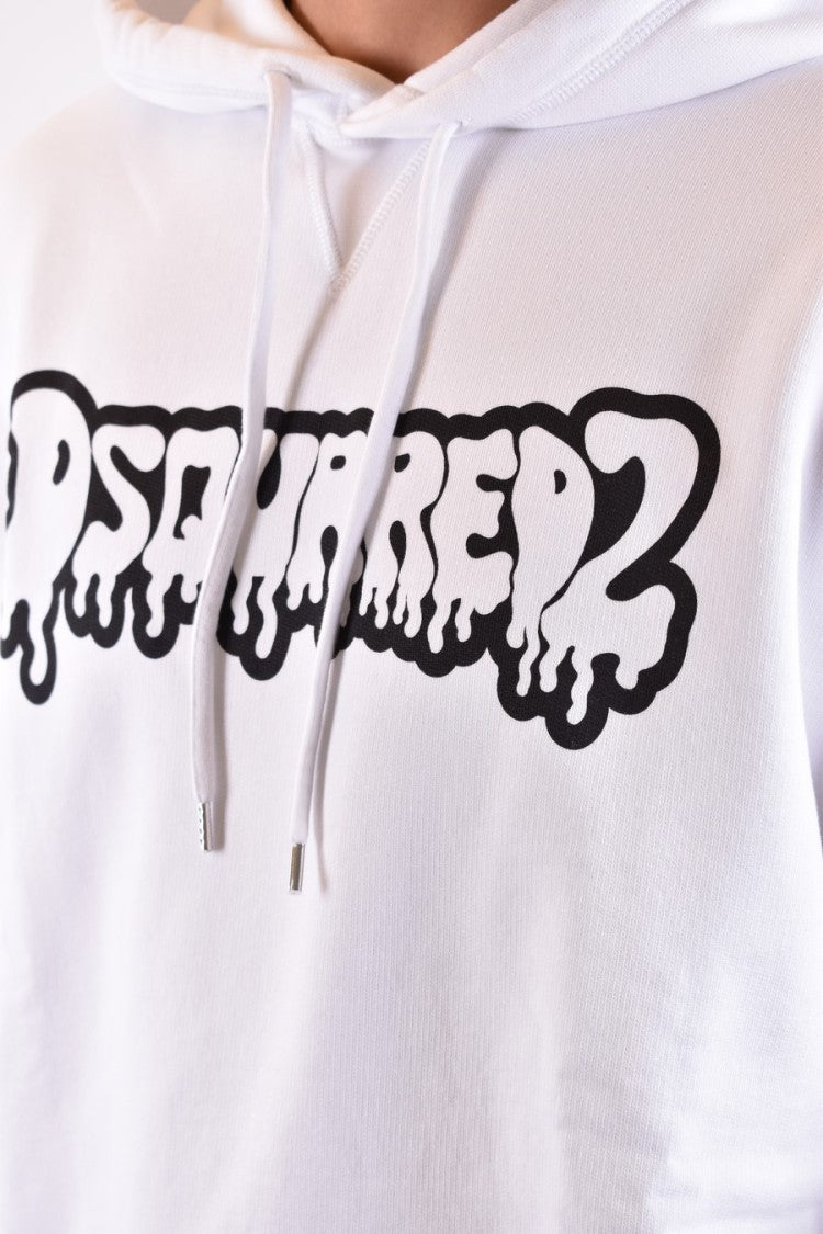 Dsquared2 White Cotton Drip-Logo Hoodie