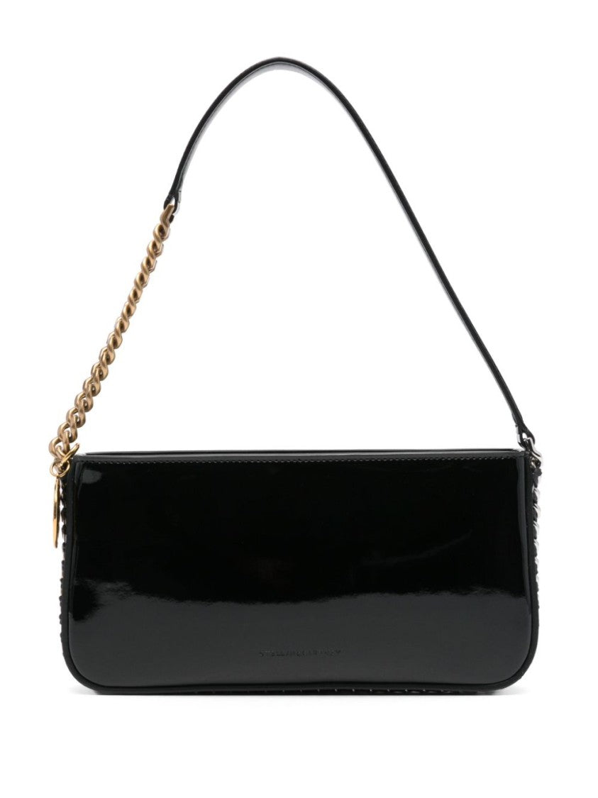 Stella Mccartney Black Glossy Finish Handbag With Chain Strap