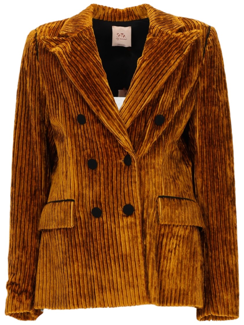 Se-Ta Ribbed Brown Corduroy Jacket With Double-Breasted Front