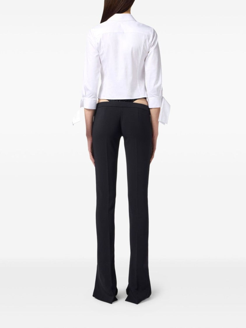 Elisabetta Franchi Crisp White Cropped Shirt With Oversized Cuffs