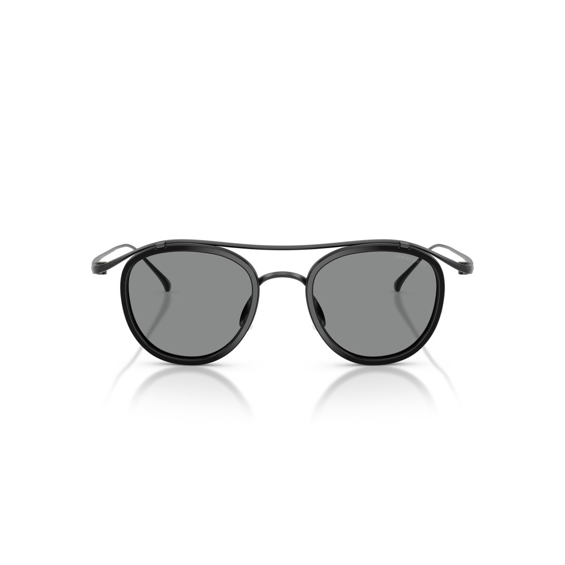 Giorgio Armani 0Ar6179t Rounded Black Titanium Sunglasses With Double Bridge Design