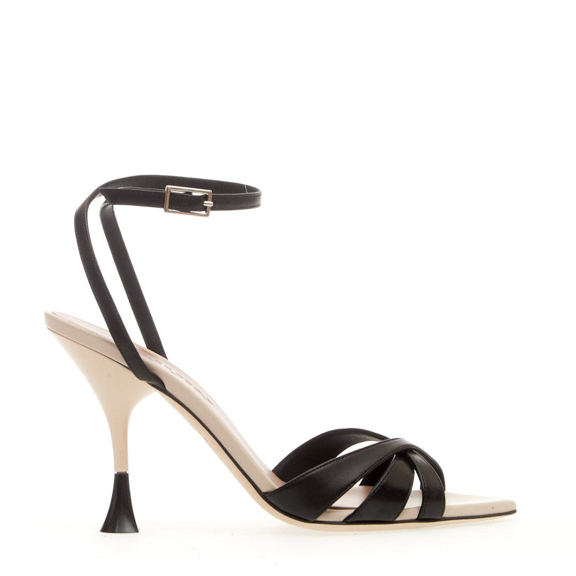 3Juin 100Mm Biege And Black Heel Sandal