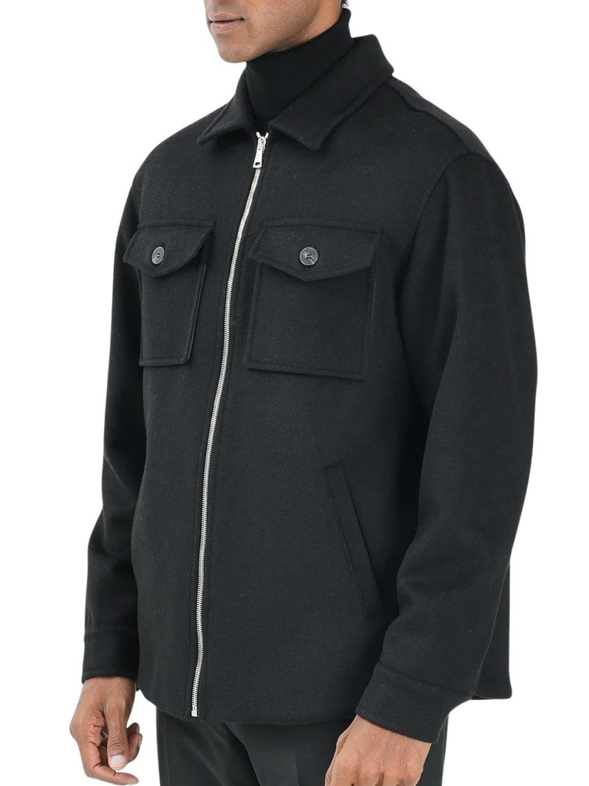 Yes London Black Zip Closure Wool-Blend Coat