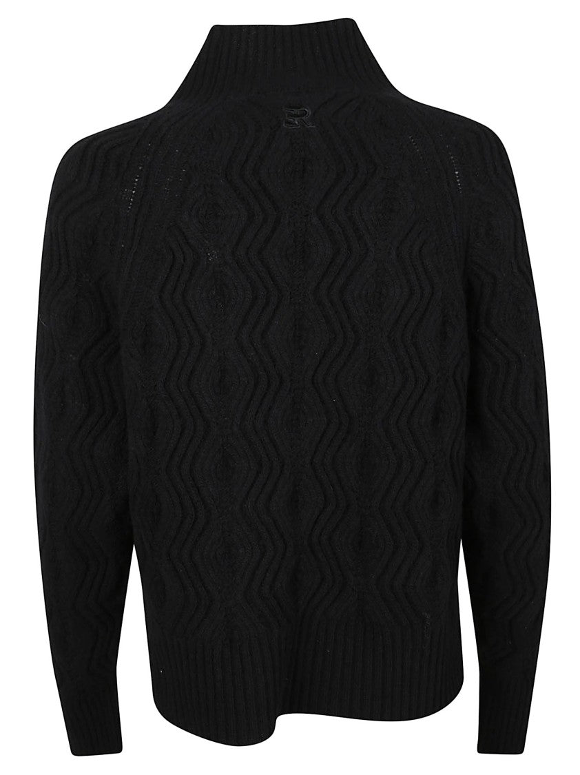 Ermanno Firenze Textured High Neck Black Knitted Sweater
