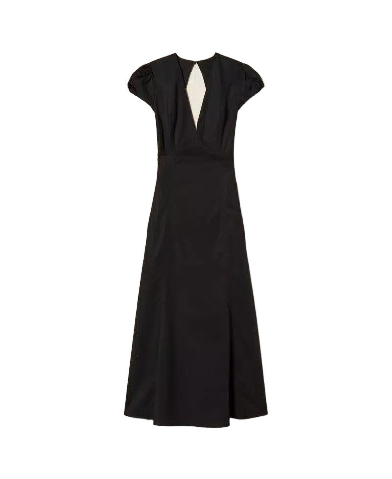 Twin-Set Black Stretch Cotton Poplin Fit And Flare Dress