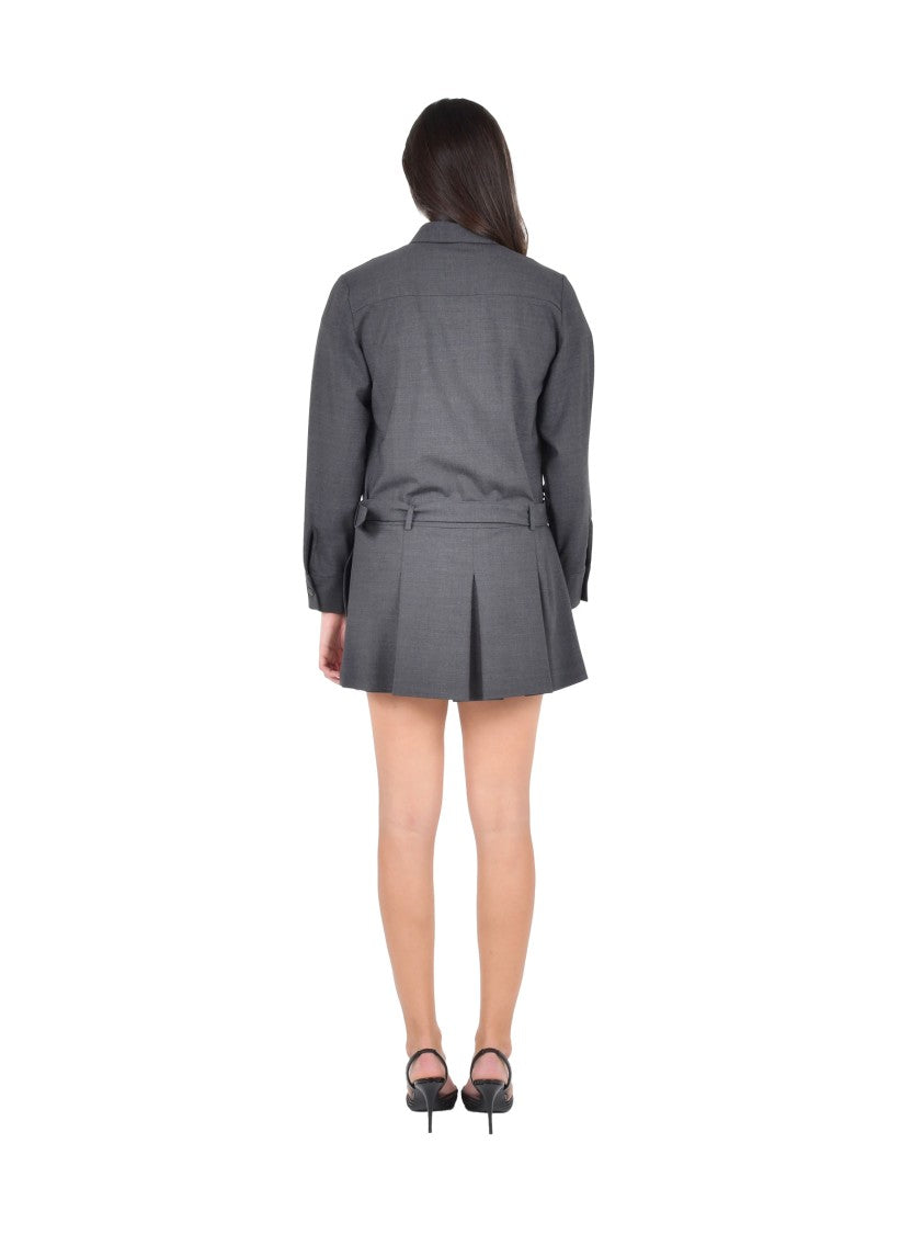 Parosh Mini Shirt Dress In Charcoal Grey Wool Blend