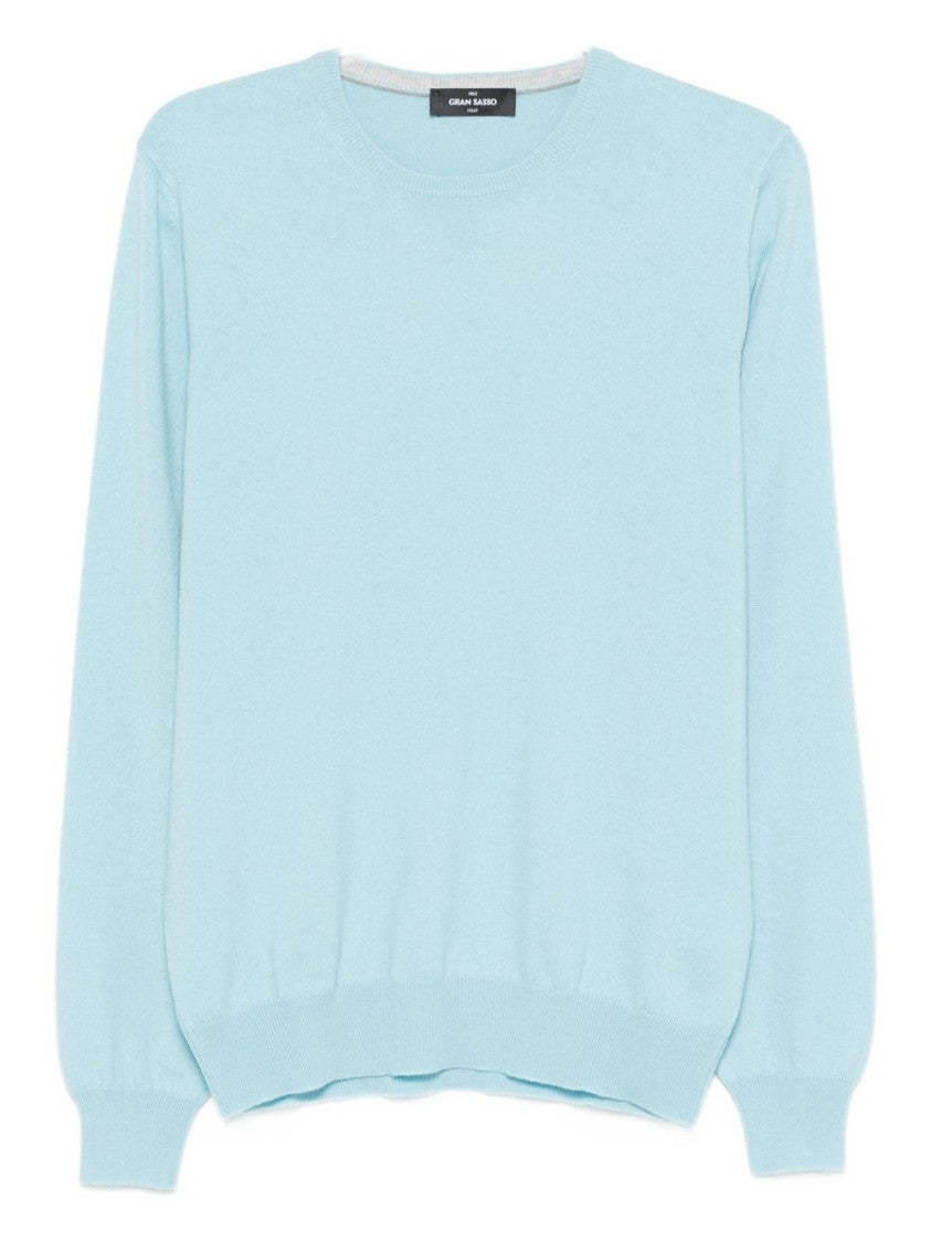 Gran Sasso Light Blue Crewneck Sweater With Ribbed Cuffs