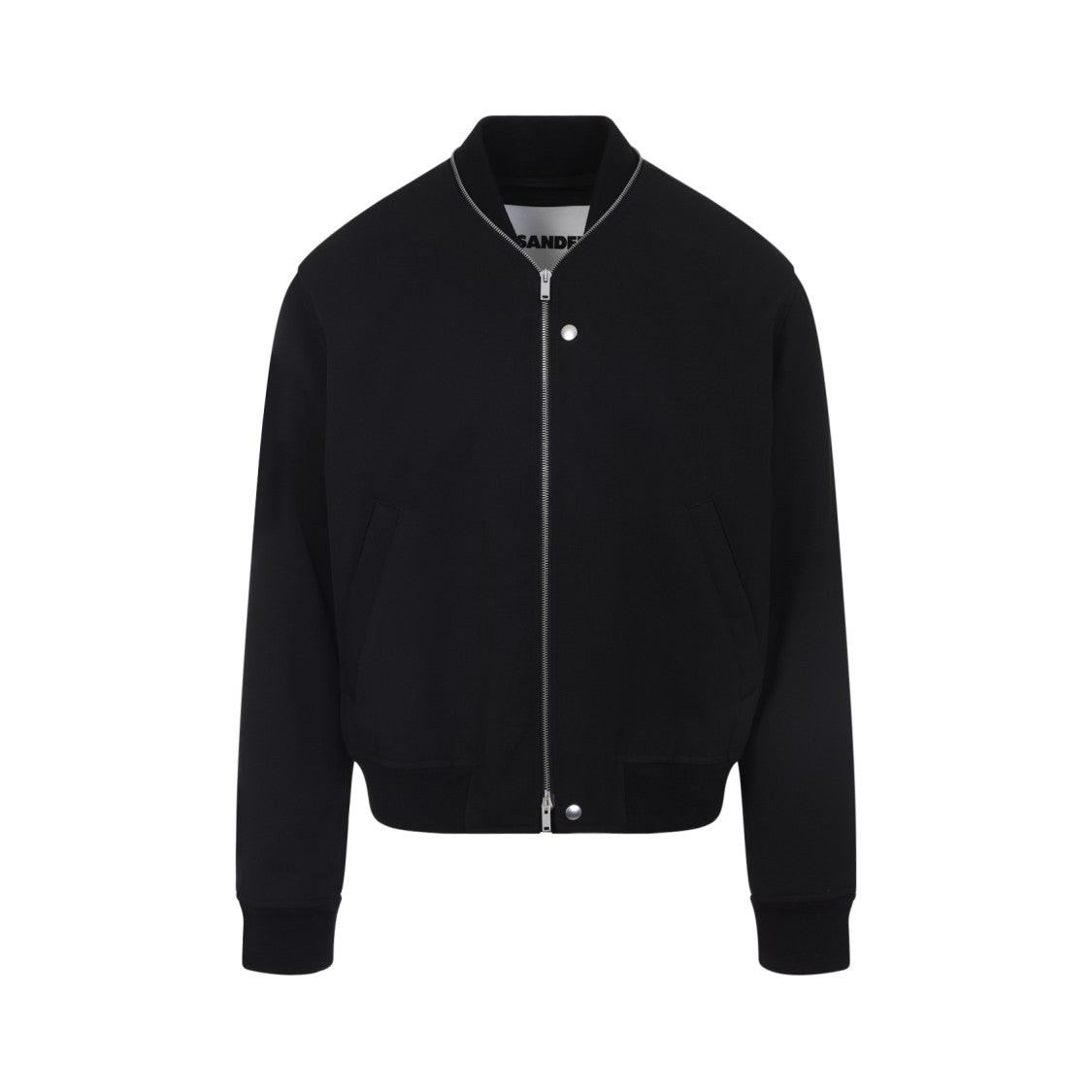 Jil Sander Black Wool Bomber Jacket With Ribbed Cuffs