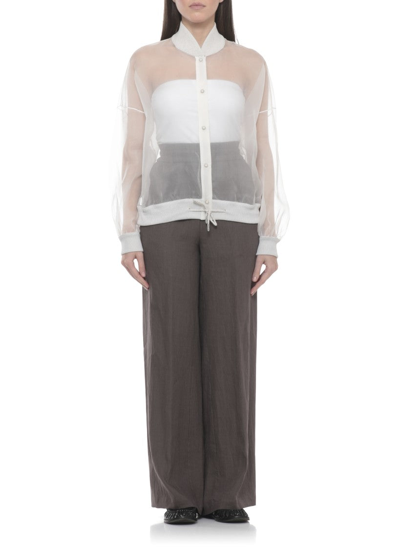 Panicale White Silk Bomber Lurex Casual Shirt