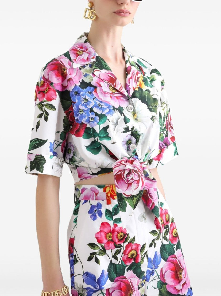 Dolce & Gabbana Cropped Floral Print Shirt With Classic Collar