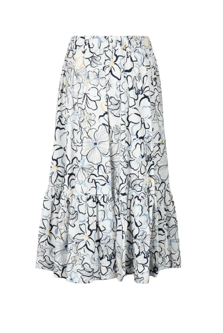 Attic And Barn White/Blue Cotton Patterned Skirt