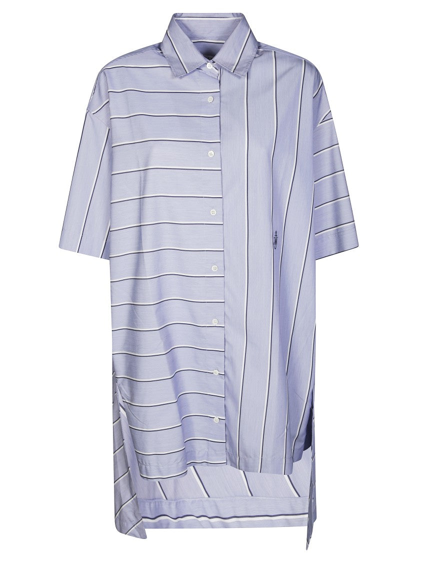 J. W. Anderson Short Sleeve Striped Shirt Dress With Embroidered Detail