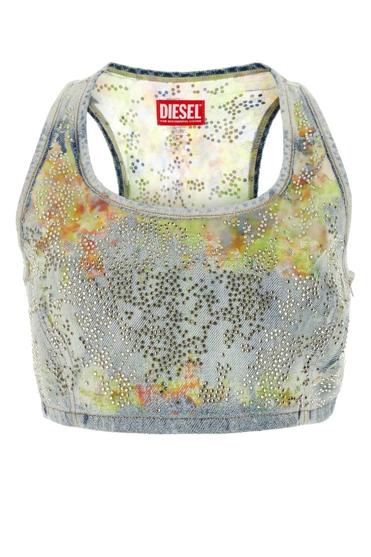 Diesel Embellished Denim De-Detop-Fse Crop-Top
