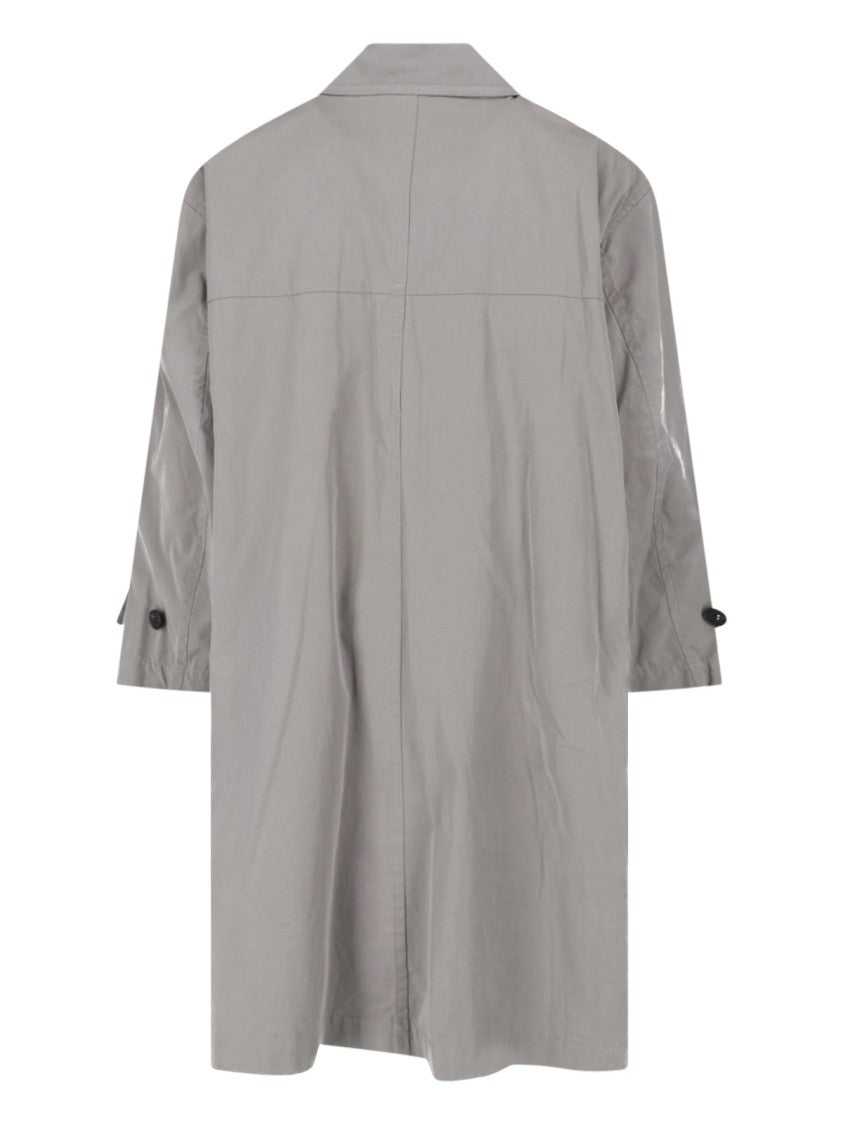 Low Classic Draped Grey Cotton Blend Trench Coat With Classic Collar